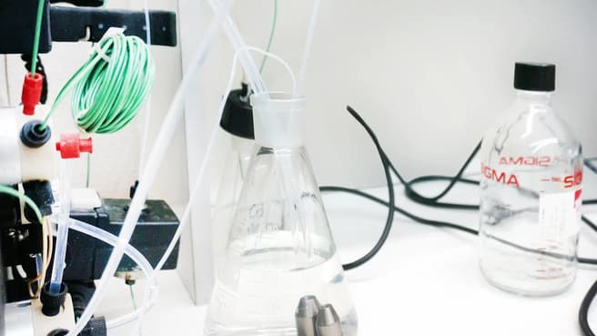 Flasks and tubes of a laboratory setup